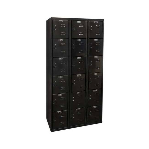Box Locker, 36 in W, 18 in D, 72 in H, (3) Wide, (6) Tier, Black
