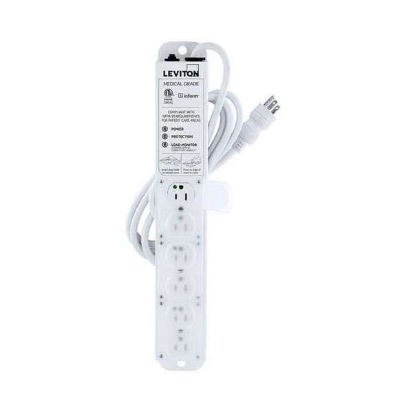Outlet Strip, Surge, Rack Mounted, 6 5-15R, 5-15P, 7 ft., White