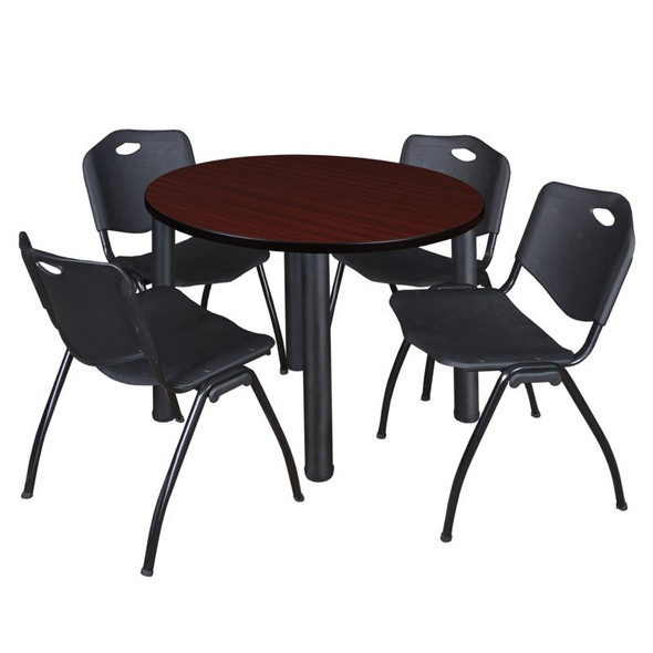 Kee Round Table & Chair Set, Wood, Metal, Plastic Top, Mahogany