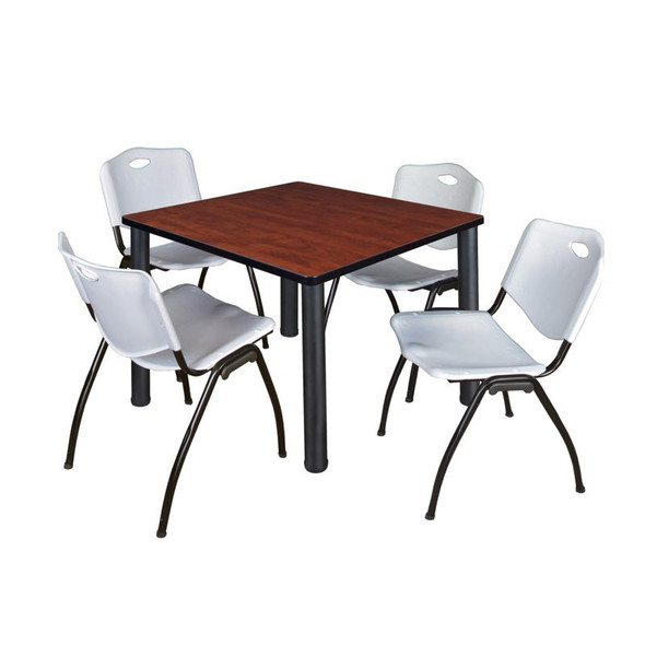 Kee Square Table & Chair Set, Wood, Metal, Plastic Top, Cherry