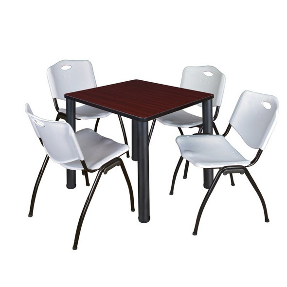 Kee Square Table & Chair Set, Wood, Metal, Plastic Top, Mahogany