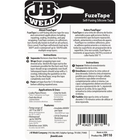 J-B Weld FuzeTape 10 Ft. Self-Fusing Silicone Tape 39110 495545