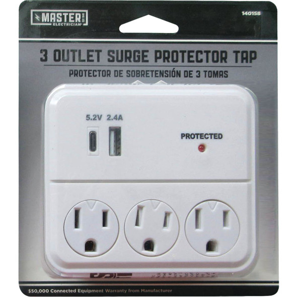 Master Electrician 3-Outlet White WallTap Protector CT-057B-4