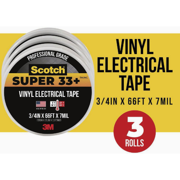 3M Temflex 1700 Vinyl Electrical Tape , 3-4 in x 60 ft x 7 mil 1700-5PK-BB6 547370