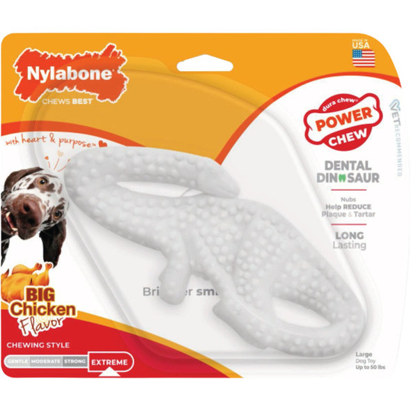 Nylabone Power Chew Large Chicken Flavor Dental Dinosaur Dog Chew Toy NDD101PR