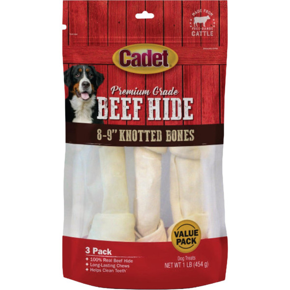 Cadet 8 In. Premium Grade Beef Hide Knotted Bone (3-Pack) C10009