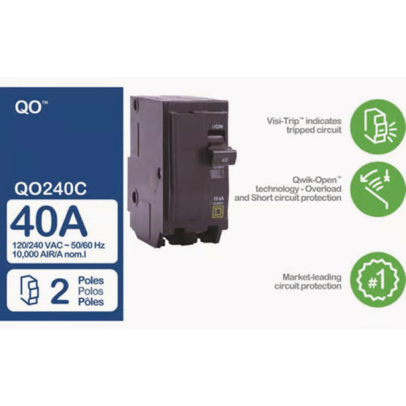 Square D QO 40A Double-Pole Circuit Breaker QO240C 531196