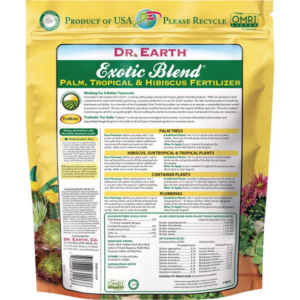 Dr. Earth 1 Lb. Exotic Blend Palm-Tropical-Hibiscus Fertilizer 75064 727139