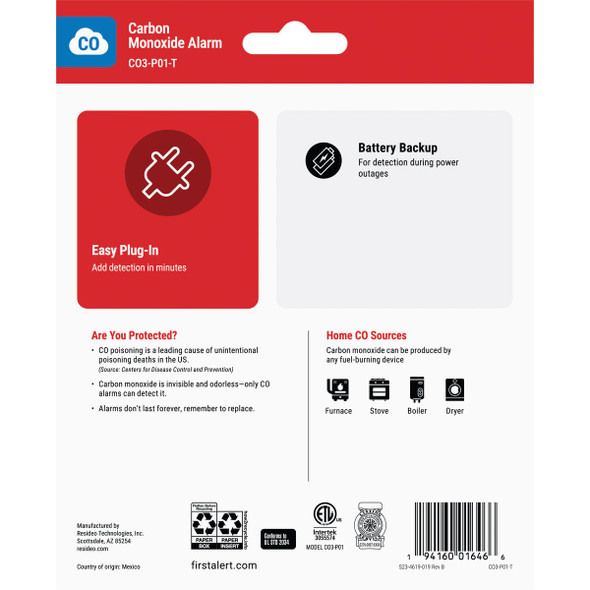 First Alert Digital 10yr Co Alarm CO5-B10D-T 502523