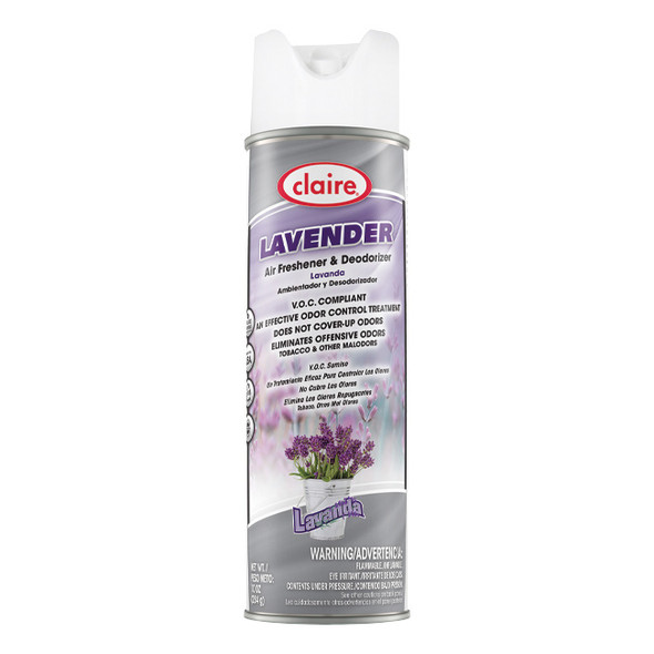 Claire® Air Freshener & Deodorizer, 10 oz Aerosol, Lavender, 12/Case