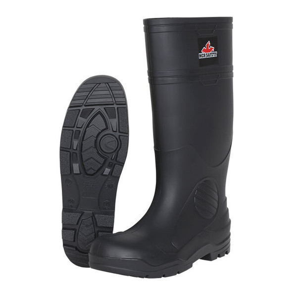 MCR Safety® 16" PVC Boots, Plain Toe, Size 13, Black, 1/Pair