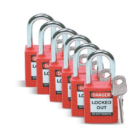 Brady® Safety Padlocks, Red, 6/Pkg