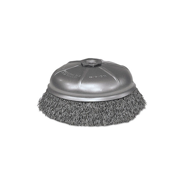 Crimped Wire Cup Brush, 6 in Dia., 5/8-11 UNC Arbor, .014 in Steel Wire