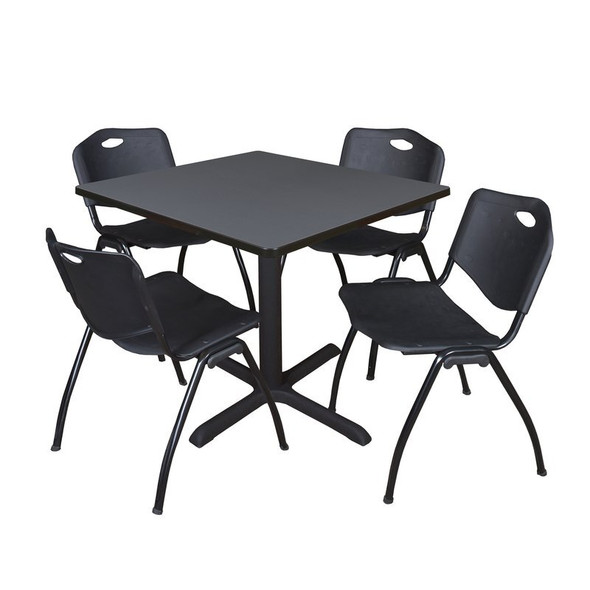 Cain Cain Square Table & Chair Set, Wood, Metal, Plastic Top, Grey TB4242GY47BK