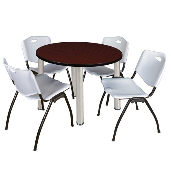 Kee Round Table & Chair Set, Wood, Metal, Plastic Top, Mahogany