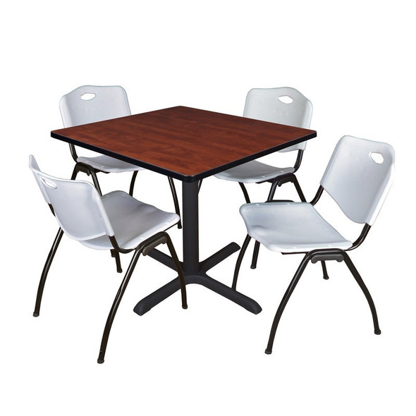 Cain Square Table & Chair Set, Wood, Metal, Plastic Top, Cherry