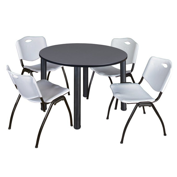 Kee Round Table & Chair Set, Wood, Metal, Plastic Top, Grey