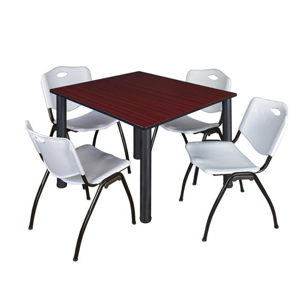 Kee Square Table & Chair Set, Wood, Metal, Plastic Top, Mahogany