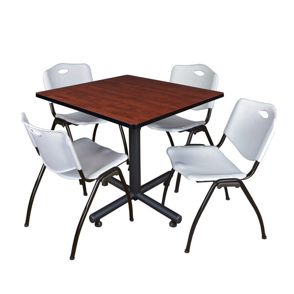 Kobe Square Table & Chair Set, Wood, Metal, Plastic Top, Cherry