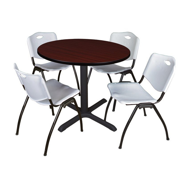 Cain Round Table & Chair Set, Wood, Metal, Plastic Top, Mahogany