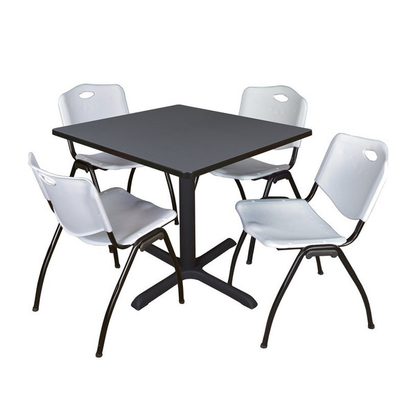 Cain Cain Square Table & Chair Set, Wood, Metal, Plastic Top, Grey TB3636GY47GY