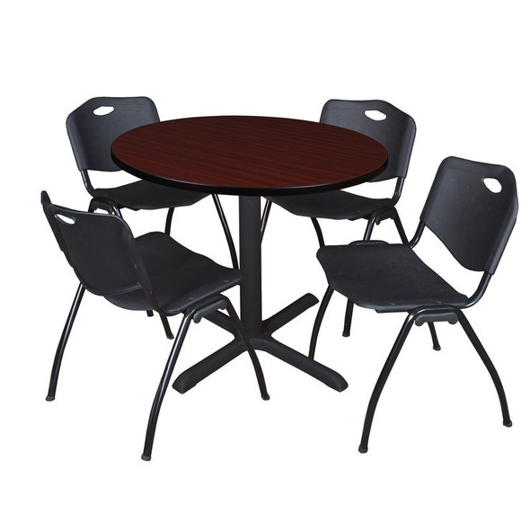 Cain Round Table & Chair Set, Wood, Metal, Plastic Top, Mahogany