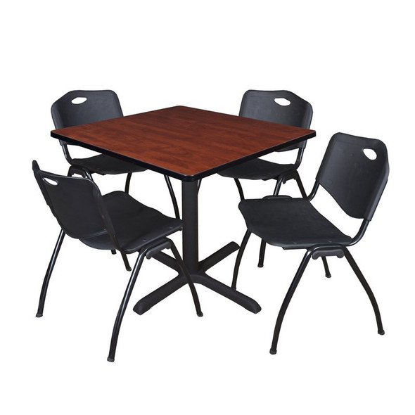 Cain Square Table & Chair Set, Wood, Metal, Plastic Top, Cherry