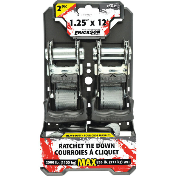 Erickson 1-1-4 In. x 12 Ft. 833 Lb. Heavy-Duty Ratchet Tie-Down Strap (2-Pack) 34412 573436