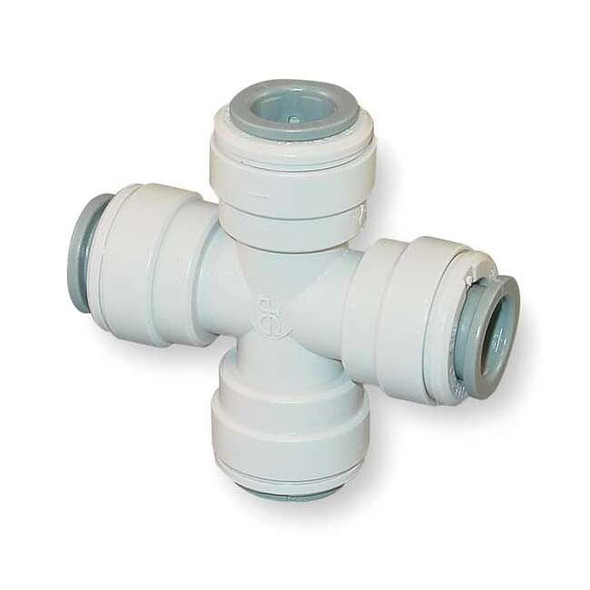 Push-Fit Cross Fitting, 3/8 in Tube Size, Acetal, Gray, 10 PK