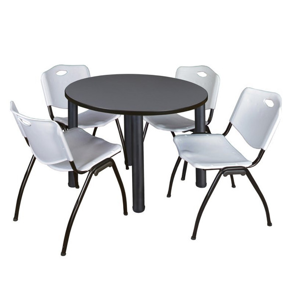 Kee Round Table & Chair Set, Wood, Metal, Plastic Top, Grey