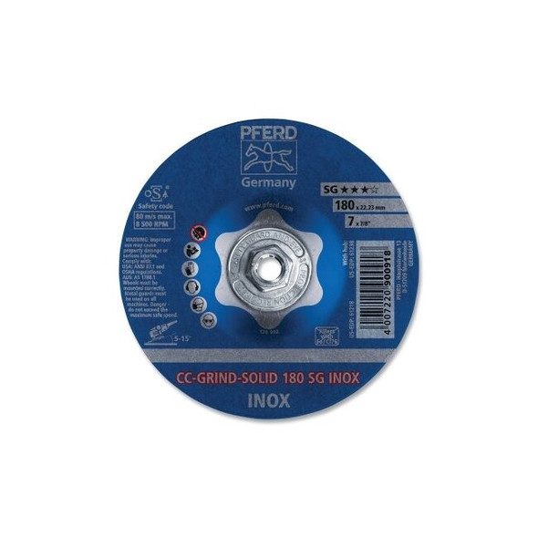 CC-GRIND®-SOLID Stainless-Steel (INOX) Grinding Wheel, 7 in dia x 5/8 in-11 Threaded Arbor, 24 Grit