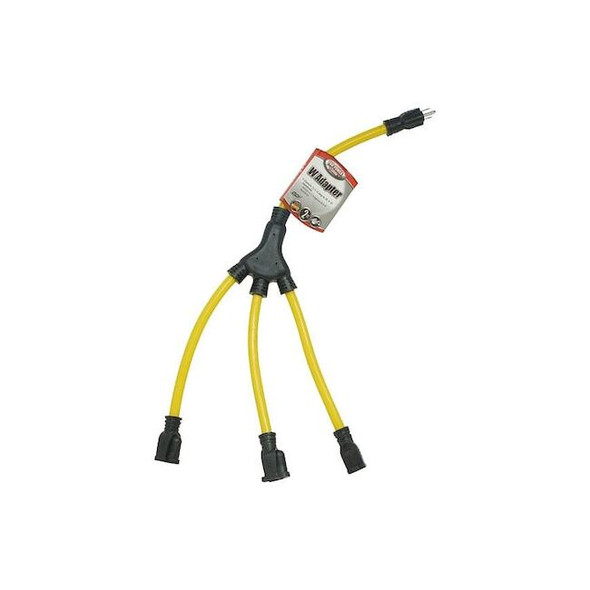Southwire Cord Adapter, 2 ft, Yellow, 3 Outlet 90198802