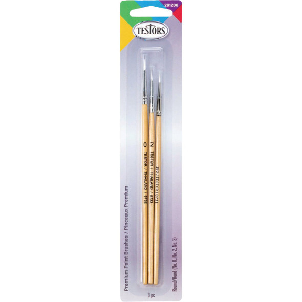 Testors Premium Assorted Round Paint Brushes (3-Count) 281206