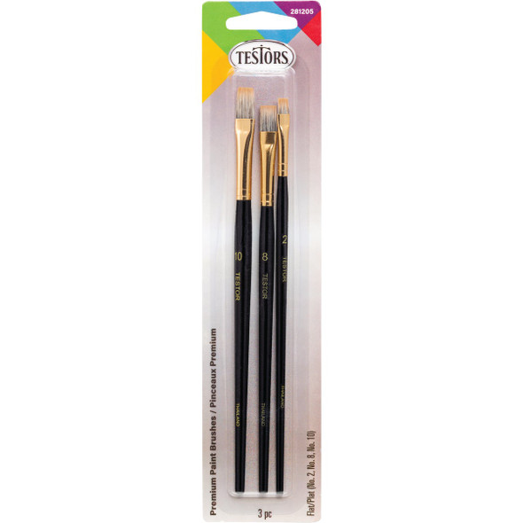 Testors Premium Assorted Flat Paint Brushes (3-Count) 281205
