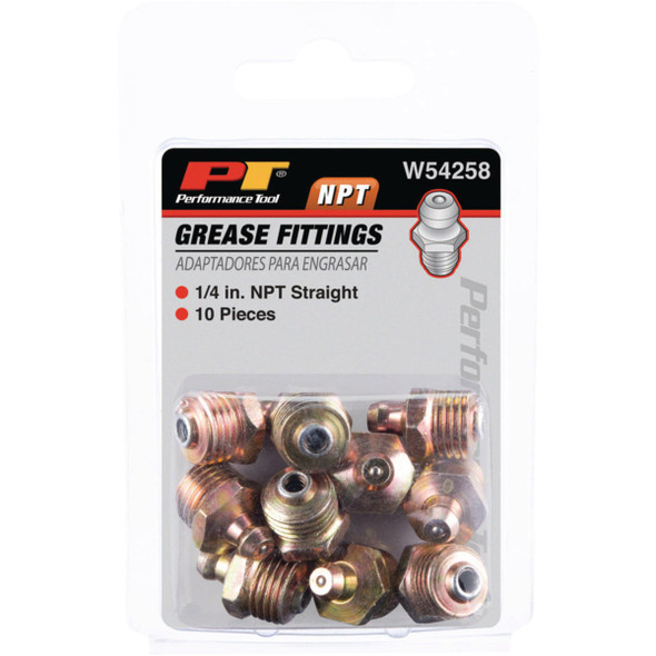 Performance Tool 10-Pack 1-4-Inch NPT Straight Grease Fittings W54258 592798