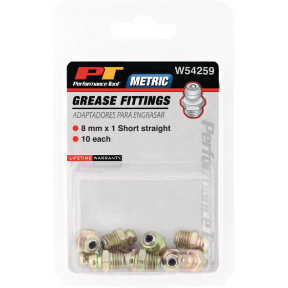 Performance Tool 10-Pack 8 mm x 1 Short Straight Grease Fittings W54259 597159