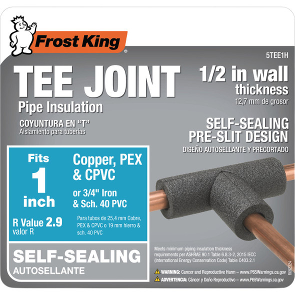 Frost King Gray Polyethylene Foam Tee Pipe Insulation for 1 In. Copper Pipe 5TEE1H 577252