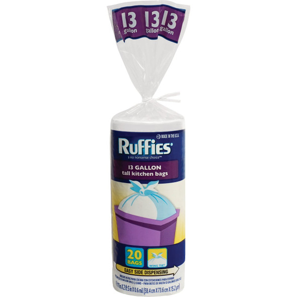 Ruffies 13 Gal. White Tall Kitchen Trash Bag (20-Count) 964176