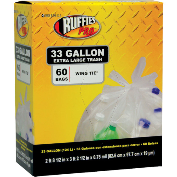 Ruffies 33 Gal. Clear Trash Recycling Bags (60-Count) 1124909