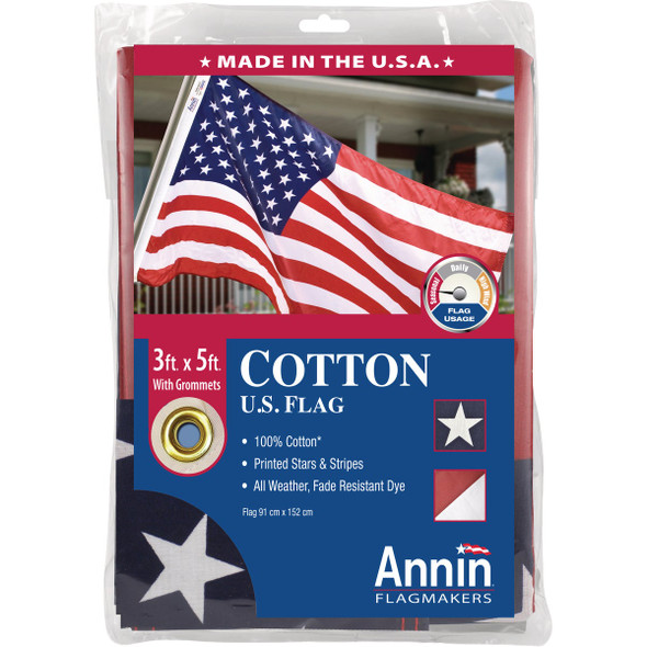 Annin 3 Ft. x 5 Ft. 100% Cotton US Flag 001124R