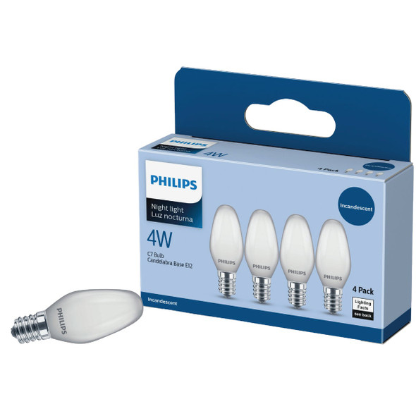 Philips 4W White Candelabra C7 Incandescent Night Light Bulb (4-Pack) 570176