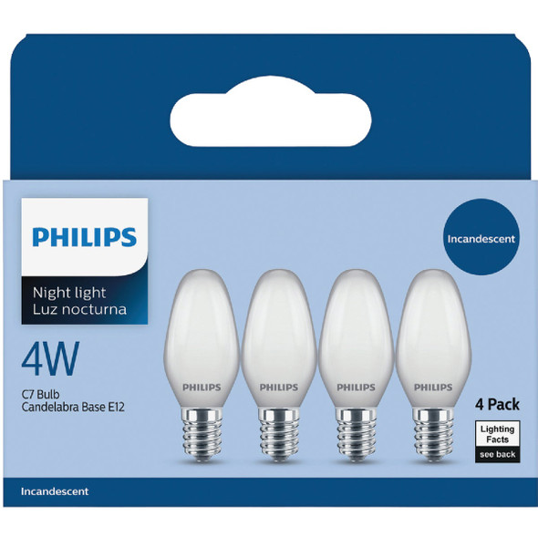 Philips 4W White Candelabra C7 Incandescent Night Light Bulb (4-Pack) 570176 501702