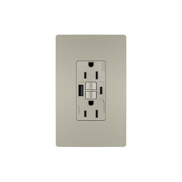 Legrand USB Receptacle, 15 A, Nickel, Nylon 1597TRUSBACNIC4