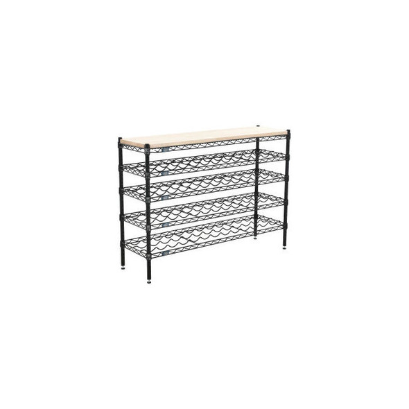 Nexel 5 Shelf Black Epoxy Wine Shelving Unit Hardwood Top Starter 48""W x 14""D