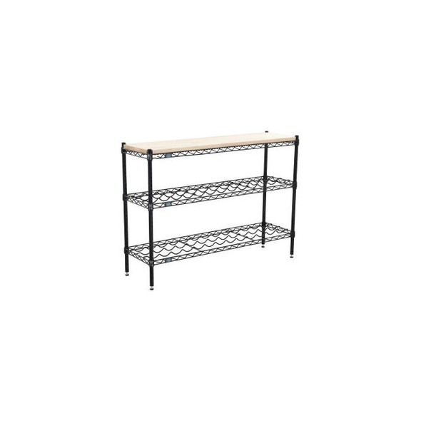 Nexel 3 Shelf Black Epoxy Wine Shelving Unit Hardwood Top Starter 48""W x 14""D