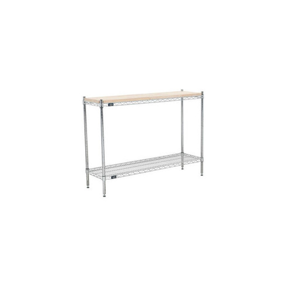Nexel 2 Shelf Chrome Wire Shelving Unit Hardwood Top Starter 48""W x 14""D x 34"