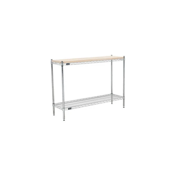 Nexel 2 Shelf Chrome Wire Shelving Unit Hardwood Top Starter 24""W x 18""D x 34"