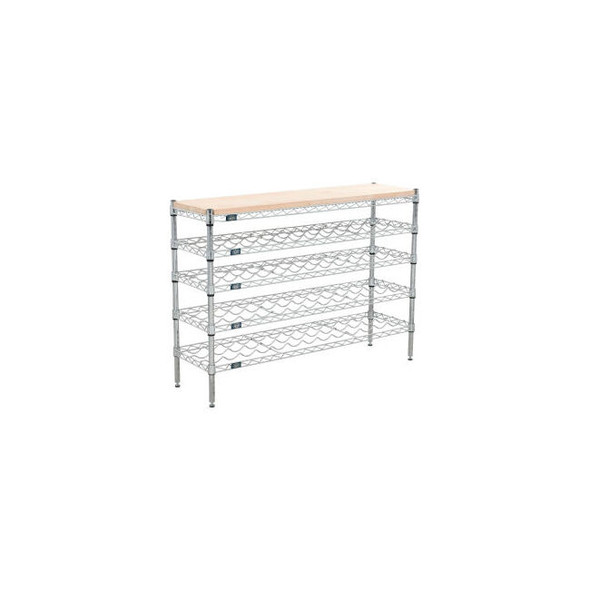 Nexel 5 Shelf Chrome Wine Shelving Unit Hardwood Top Starter 48""W x 14""D x 34"