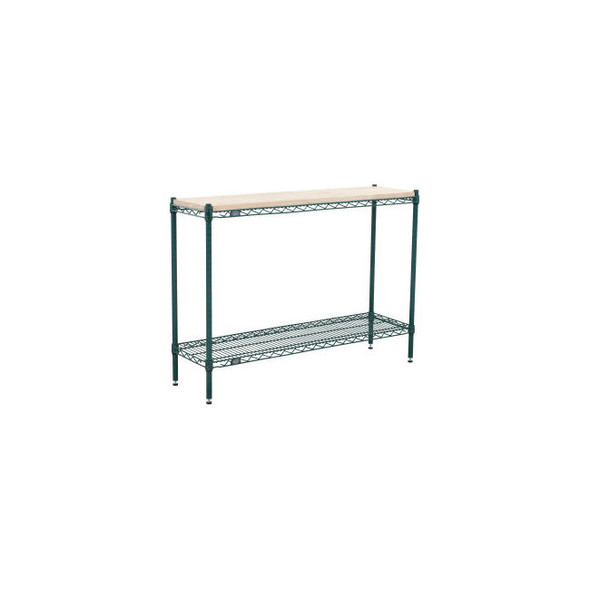 Nexel 2 Shelf Poly-Green Wire Shelving Unit Hardwood Top Starter 60""W x 14""D x