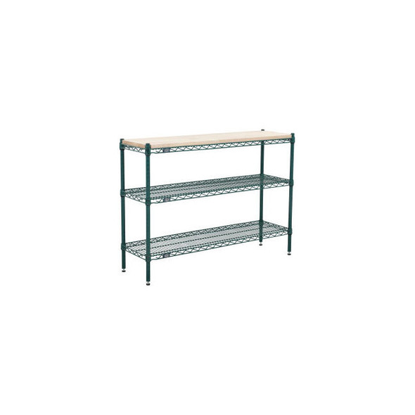 Nexel 3 Shelf Poly-Green Wire Shelving Unit Hardwood Top Starter 36""W x 24""D x